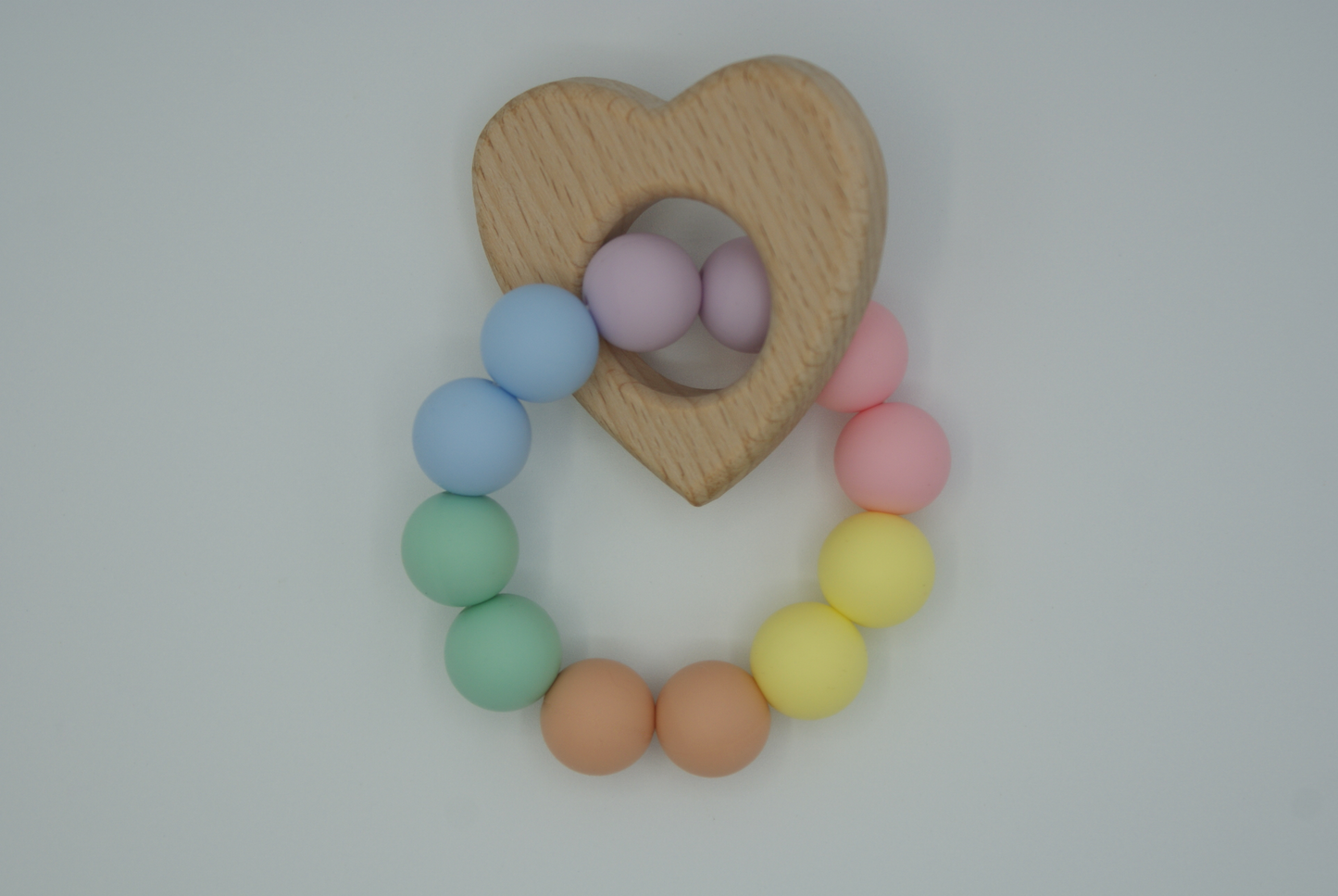 Rainbow Teething Ring with Bamboo Heart