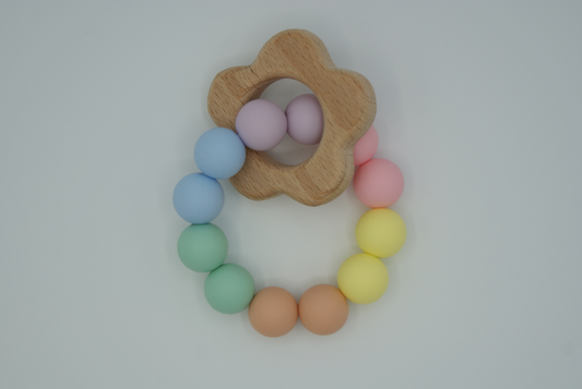 Rainbow Teething Ring With Bamboo Flower