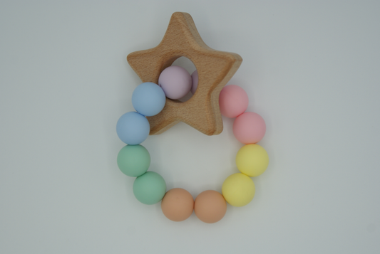 Rainbow Teething Ring with Bamboo Star